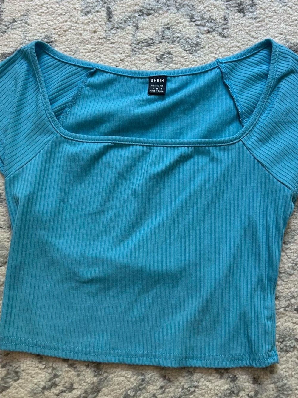 SHEIN Teal Ribbed Square-Neck Crop Top